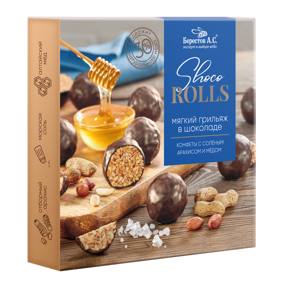  Берестов Shoco Rolls конфеты с арахисом, солью и медом, 135г   в Брянске
